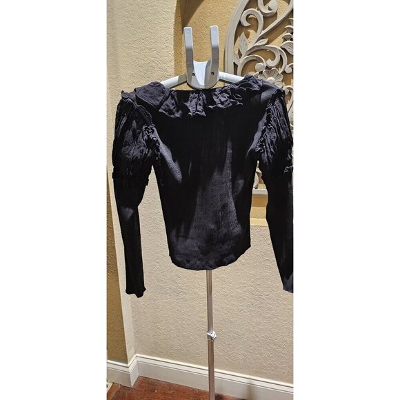 Anthropologie RARE FIND Romantic, Whimsical Medium Black Ruffle Trim Long Sleeve - Picture 2 of 9